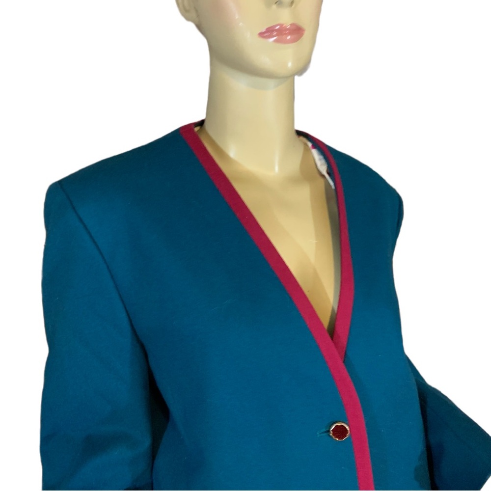PENDLETON TEAL BLUE AND PINK VINTAGE 1980'S WOOL BLAZER (16) - Picture 6 of 15